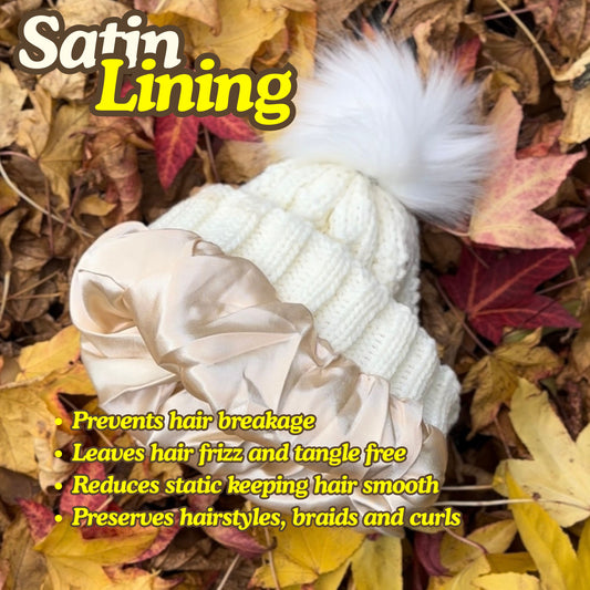 Satin Lined Knitted Bobble Hat