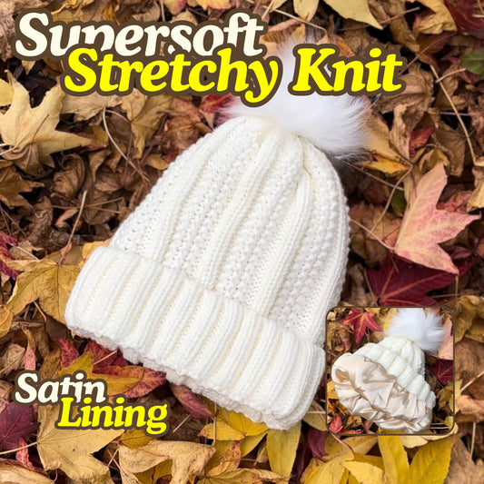 Satin Lined Knitted Bobble Hat