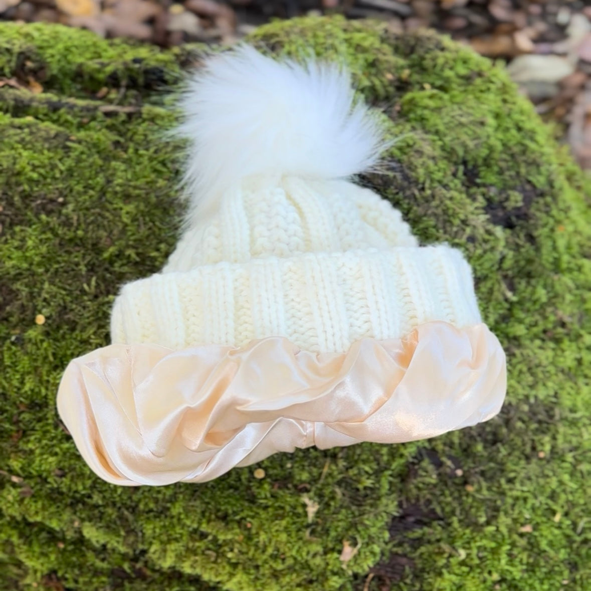 Satin Lined Knitted Bobble Hat