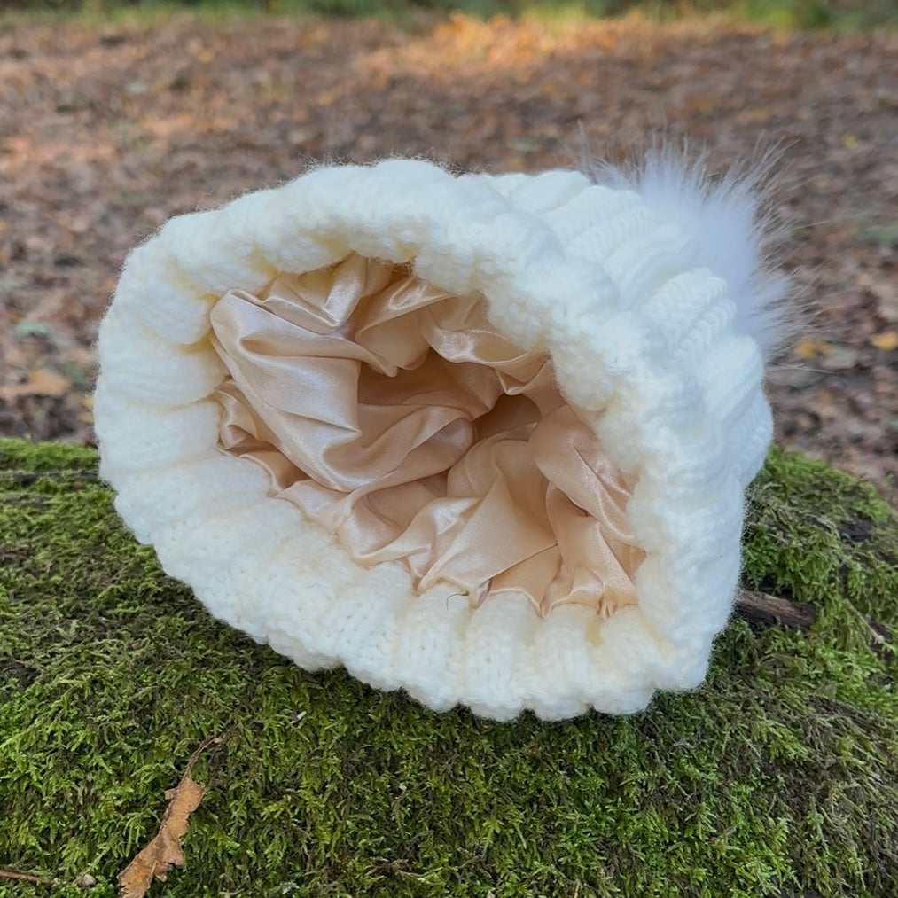 Satin Lined Knitted Bobble Hat