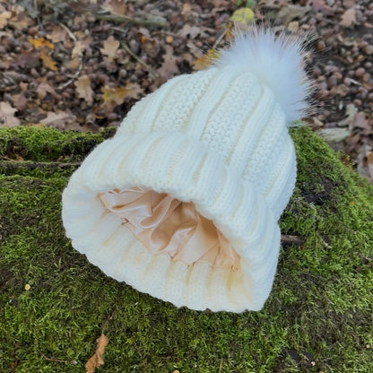 Satin Lined Knitted Bobble Hat