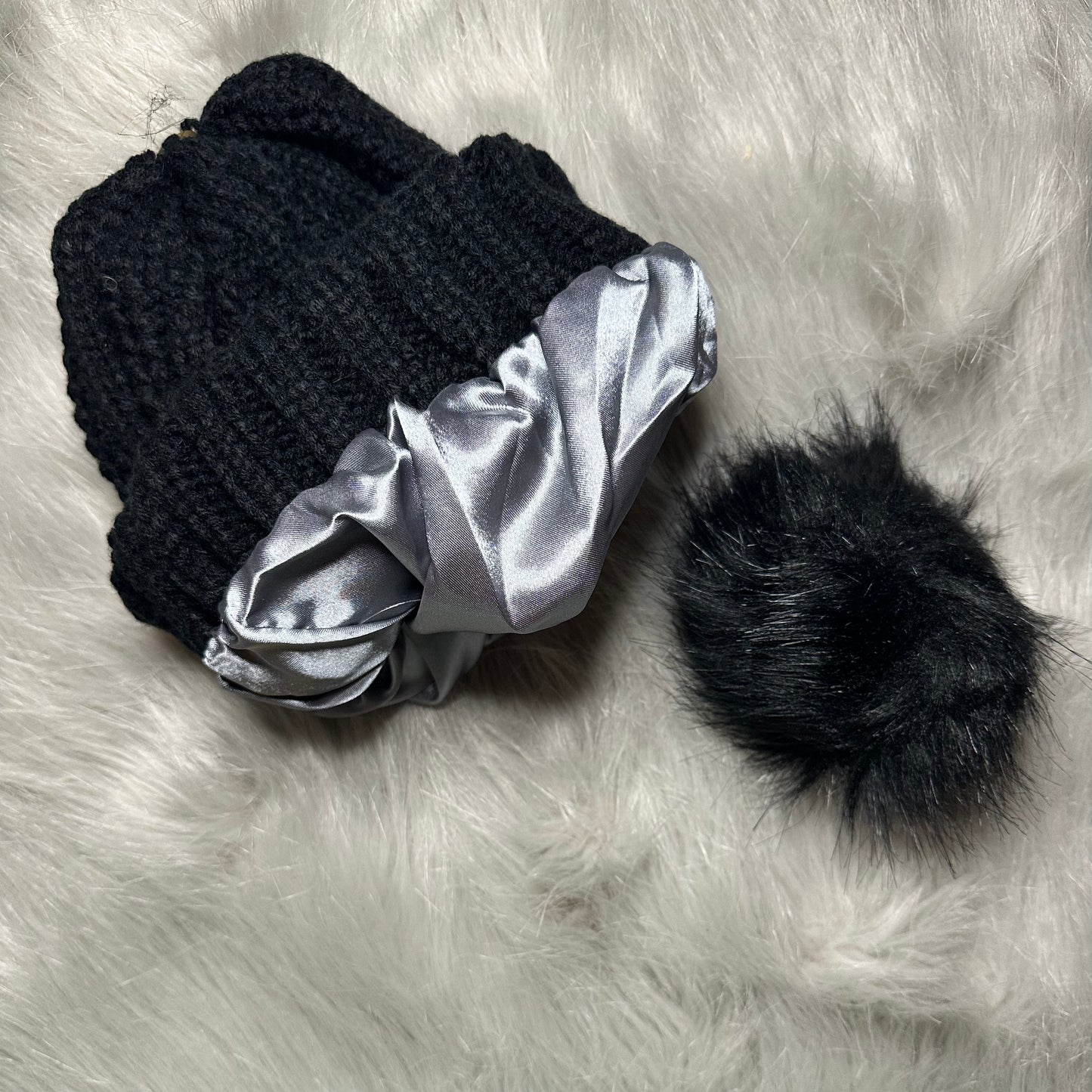 Satin Lined Knitted Bobble Hat