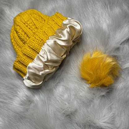 Satin Lined Knitted Bobble Hat