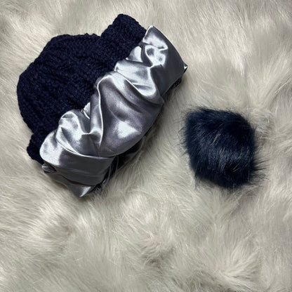 Satin Lined Knitted Bobble Hat