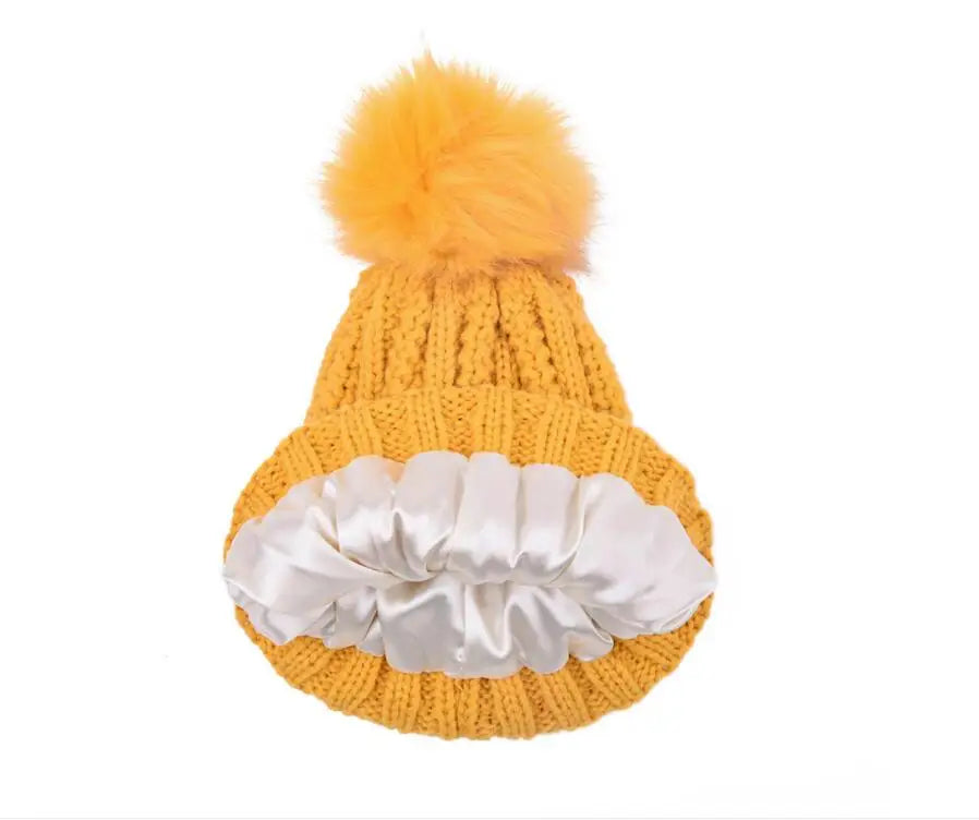 Satin Lined Knitted Bobble Hat