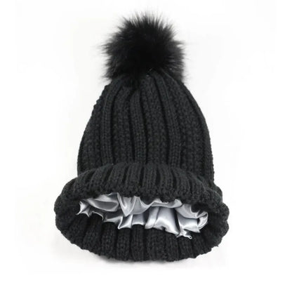 Satin Lined Knitted Bobble Hat