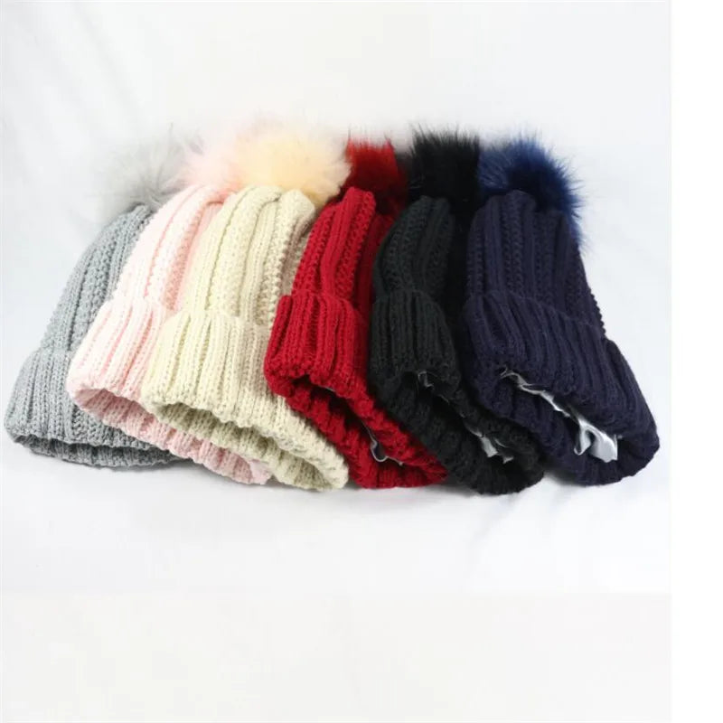 Satin Lined Knitted Bobble Hat