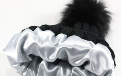 Satin Lined Knitted Bobble Hat