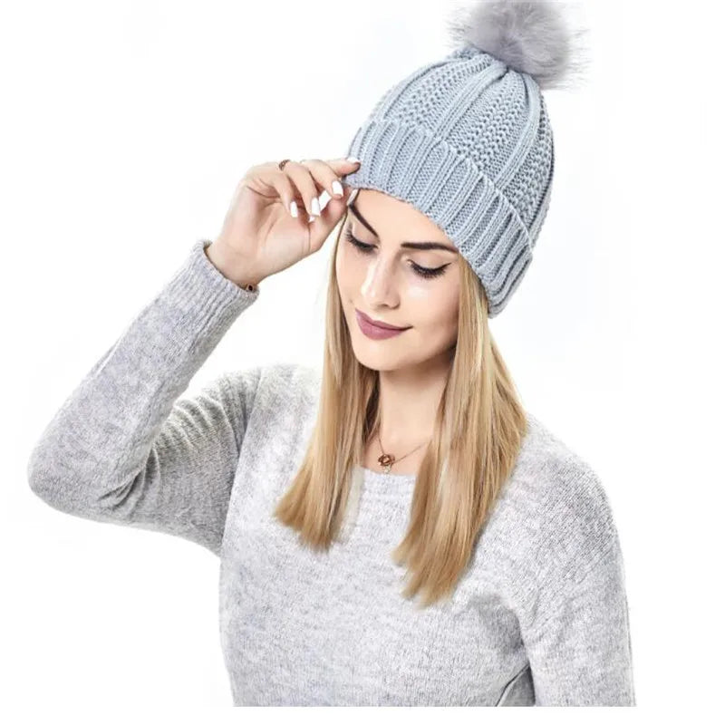 Satin Lined Knitted Bobble Hat
